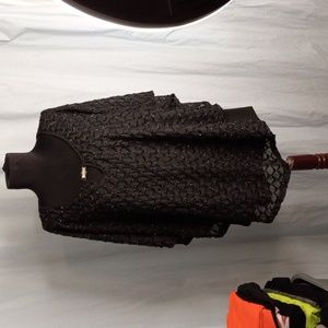 Studio Works XL Black Top Cape over Tank Metallic Sheer overlay